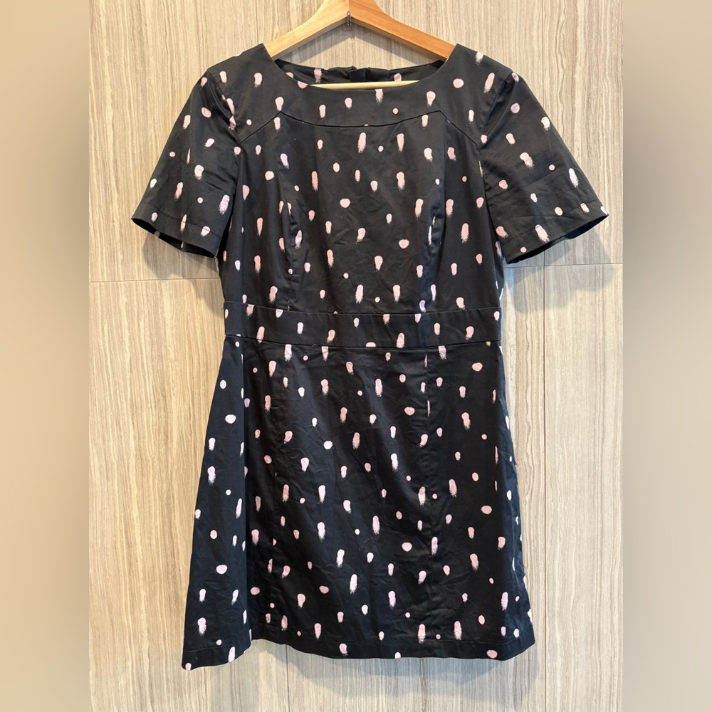 French Connection Black Mini Dress with Pink Dot Print
